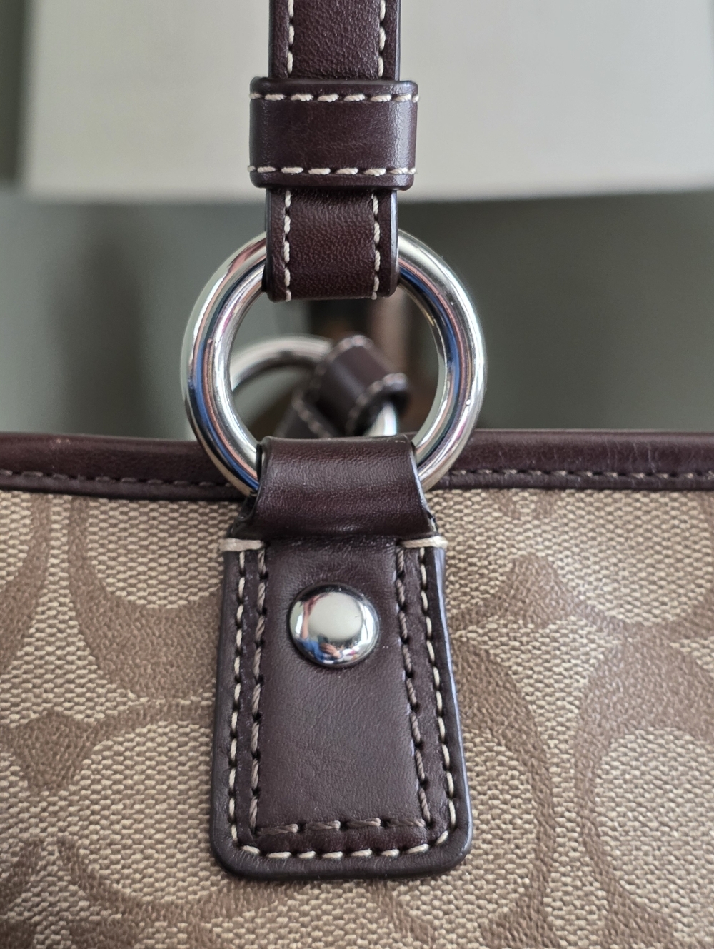 Coach F18393P Peyton Tote Signature Brown Tan Coated Canvas Leather Bag Y2K - Picture 7 of 15